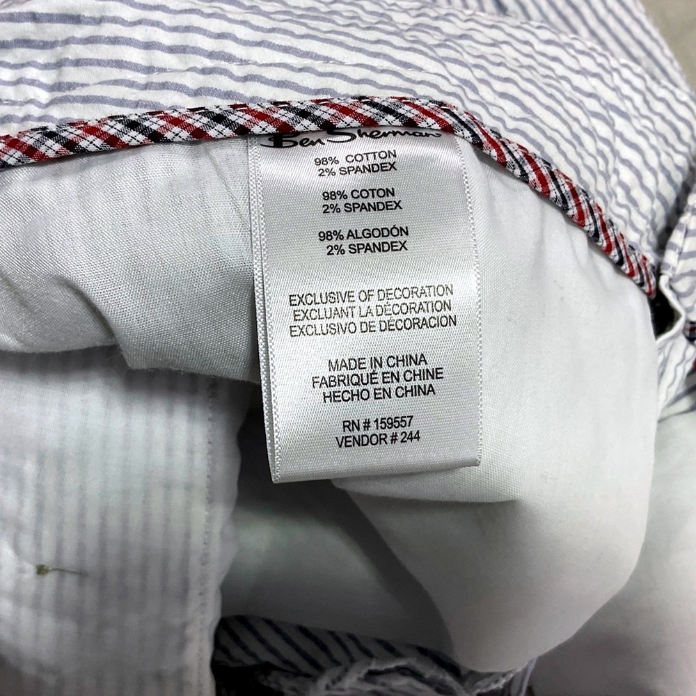 Ben Sherman Mens Seersucker Chino Shorts Blue and White Striped Cotton Size 34W - Picture 5 of 10